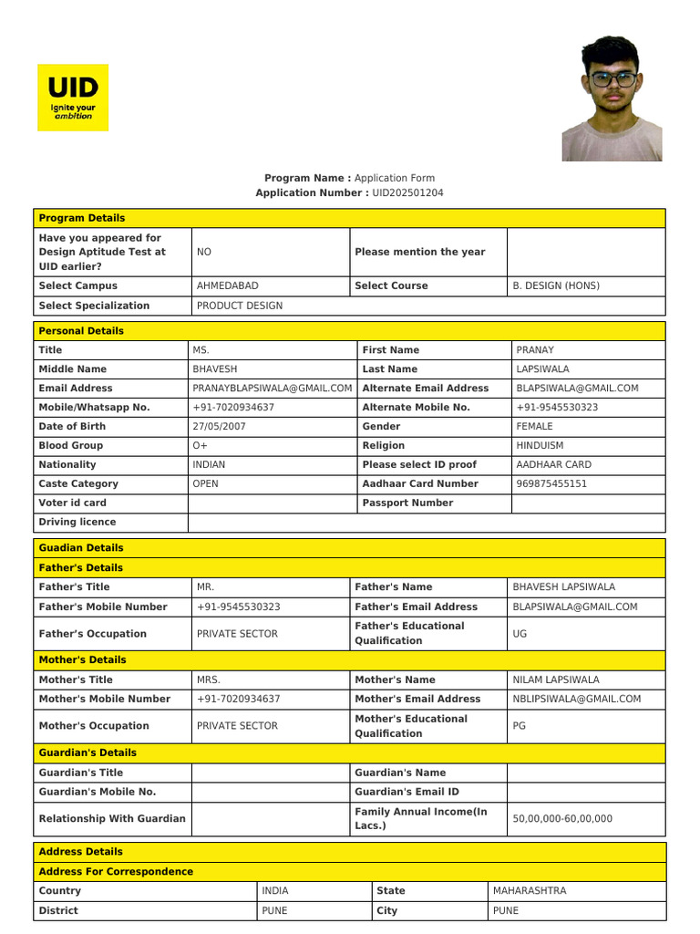 UID APPLICATION FORM | PDF