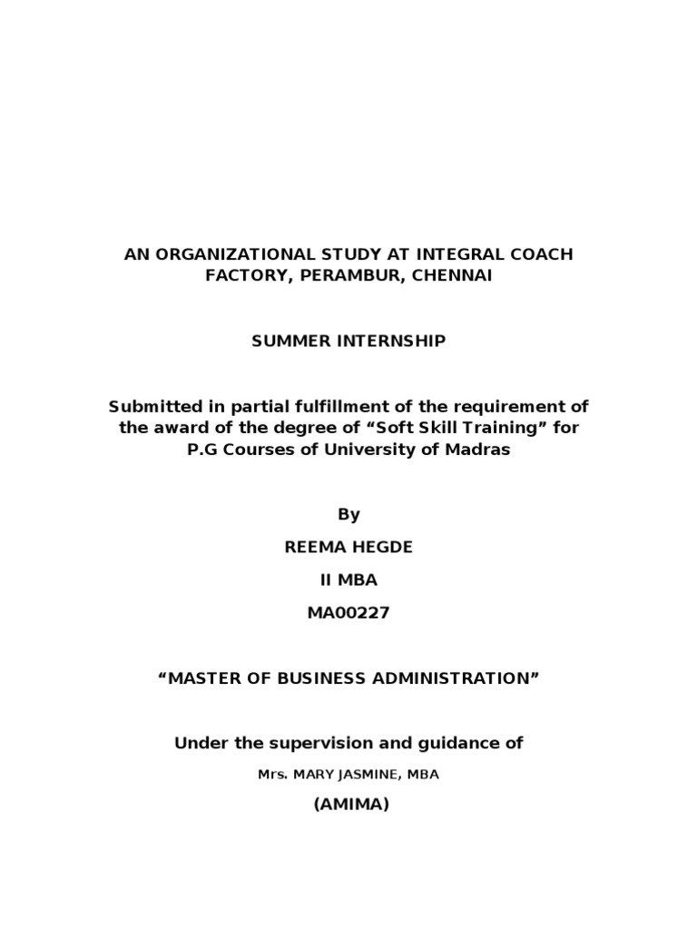 An Organizational Study at Integral Coach Factory | PDF | Passenger Car ...