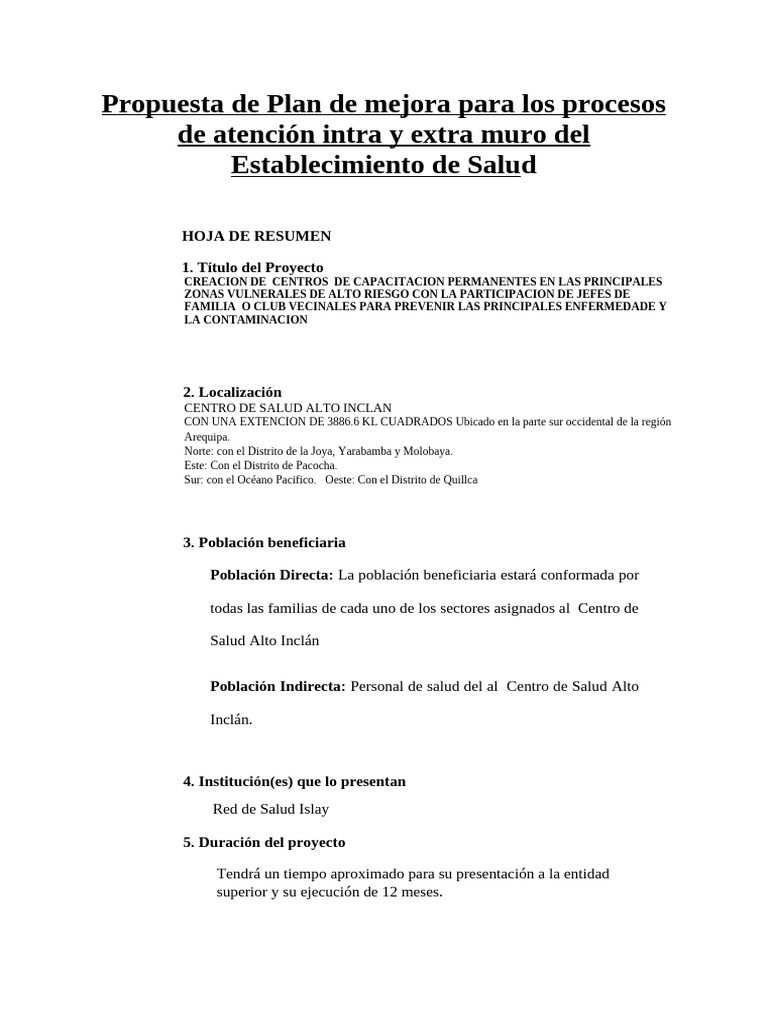 Propuesta de Plan de Mejora para Los Proceso | PDF