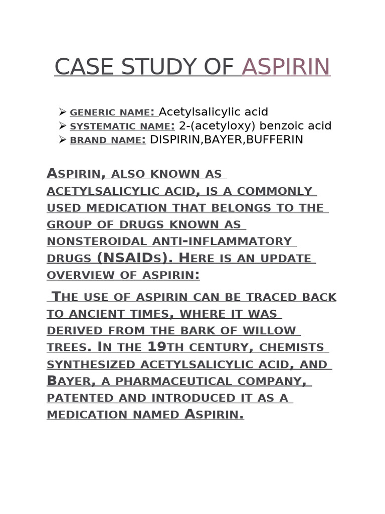 Case Study of Aspirin SRISH | PDF | Aspirin | Nonsteroidal Anti ...