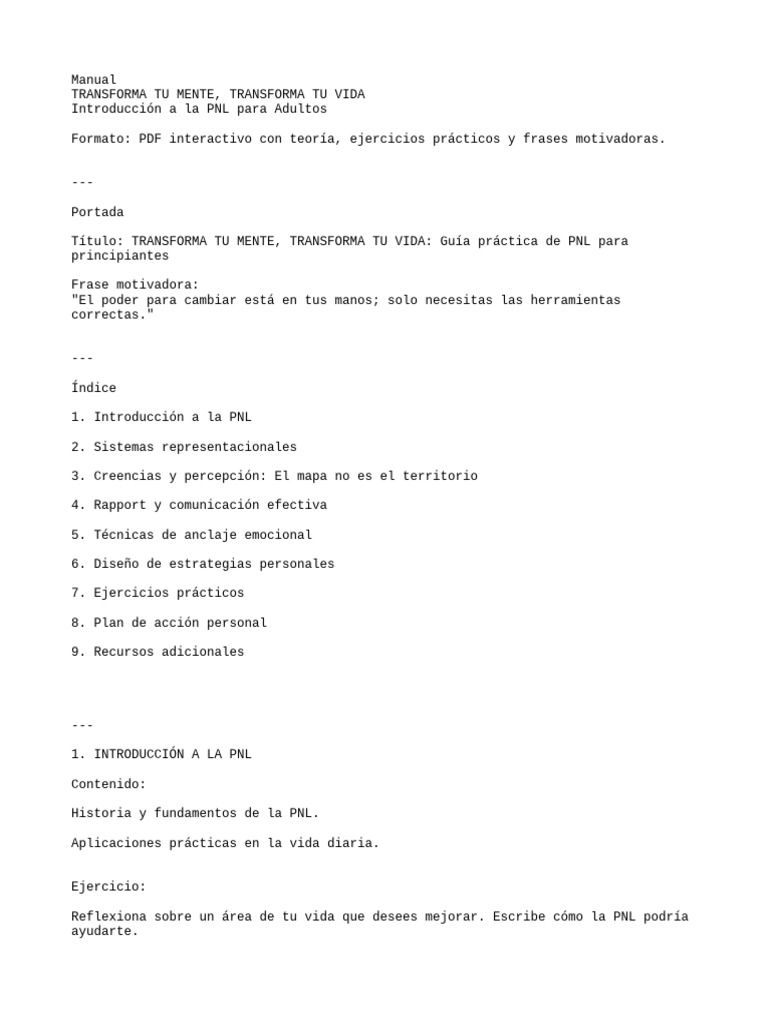 Guía PNL: Transforma tu Vida | PDF | Mente | Cognición