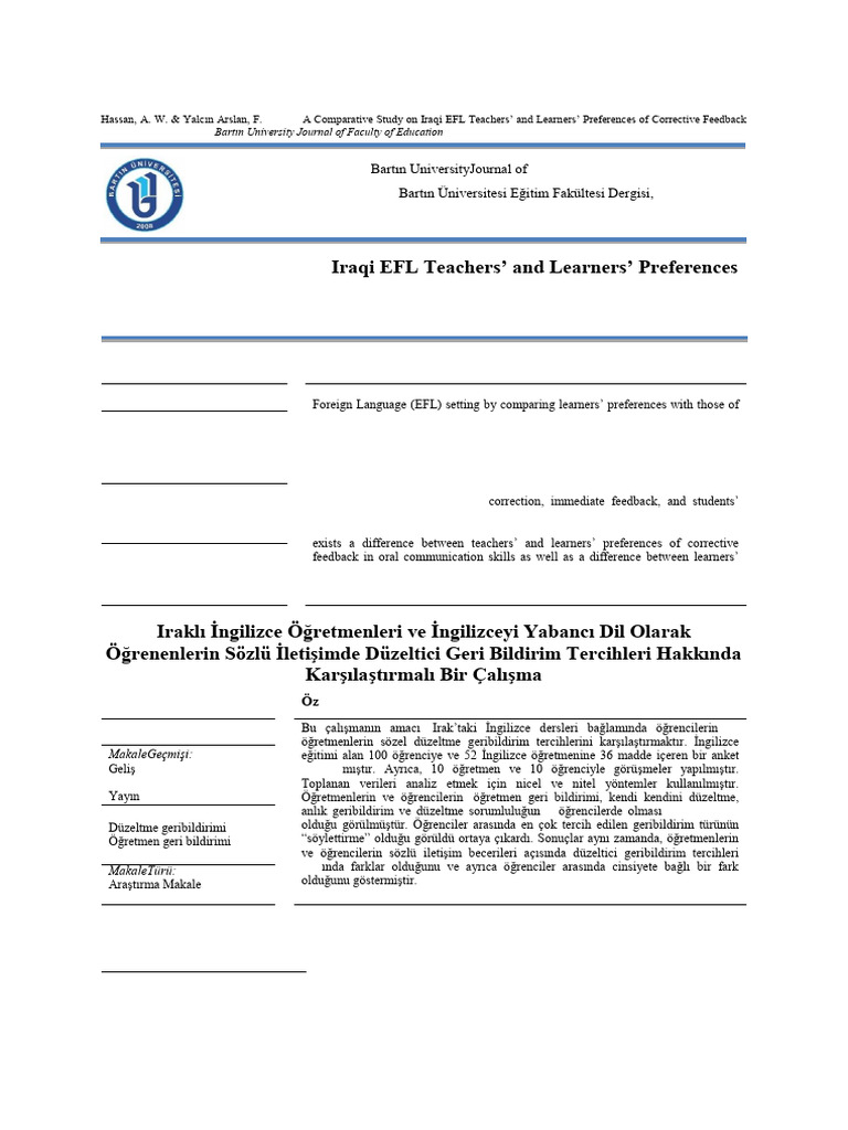 Iraqi EFL Feedback Preferences Study | PDF | Learning | English As A ...