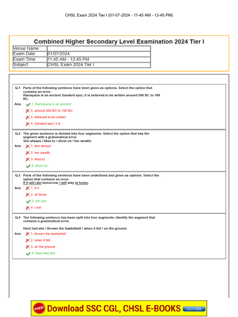 SSC CHSL Tier 1 Paper 2024 Held On 01 July 2024 Shift 2 | PDF | Area ...