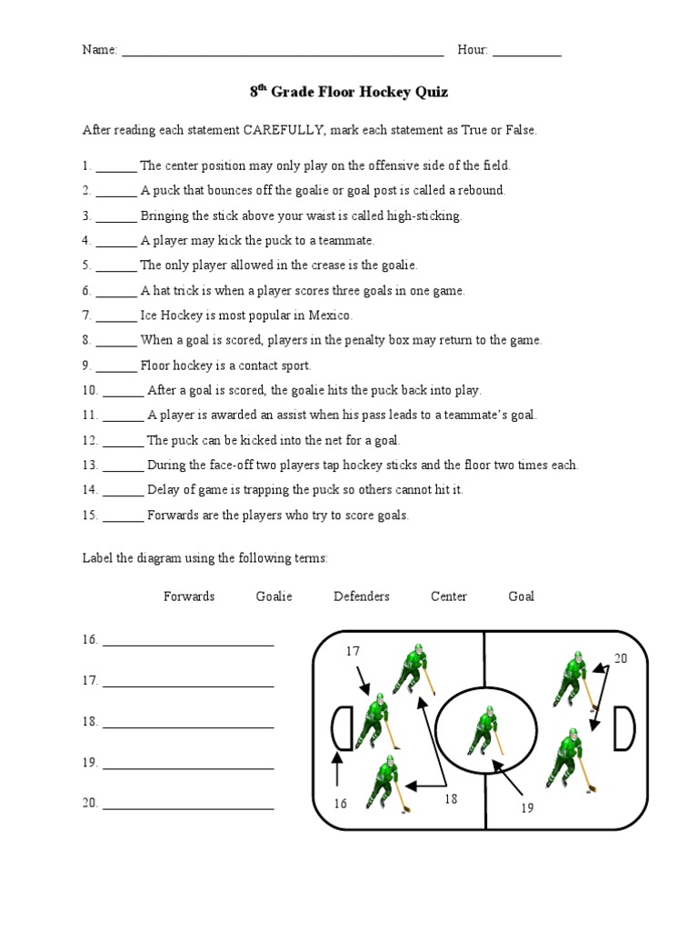 8th Grade Floor Hockey Quiz 2 PDF Ice Hockey Ice Sports