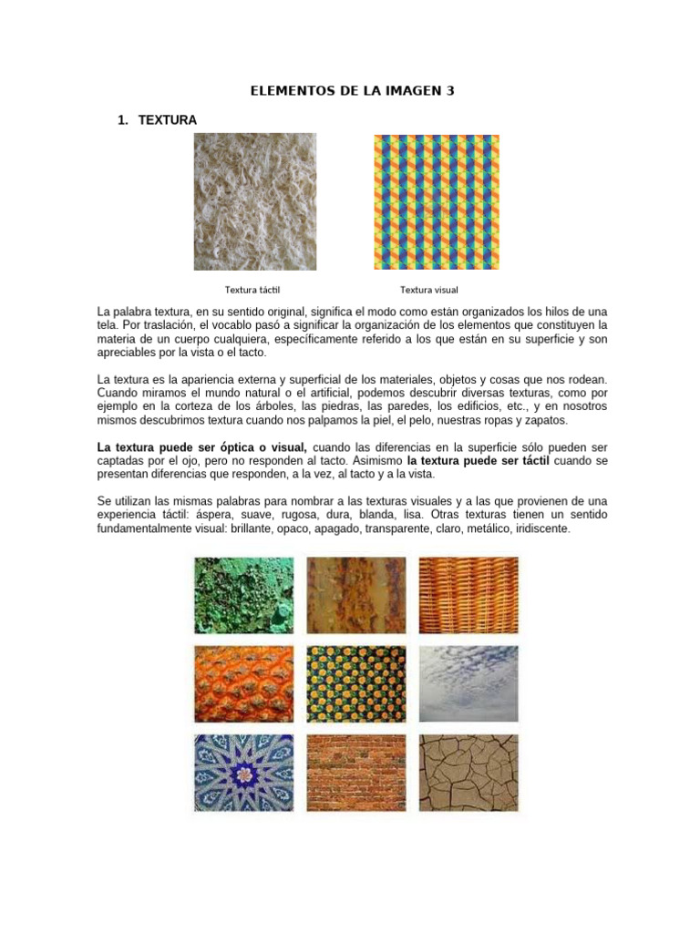 Tipos y elementos de texturas visuales | PDF