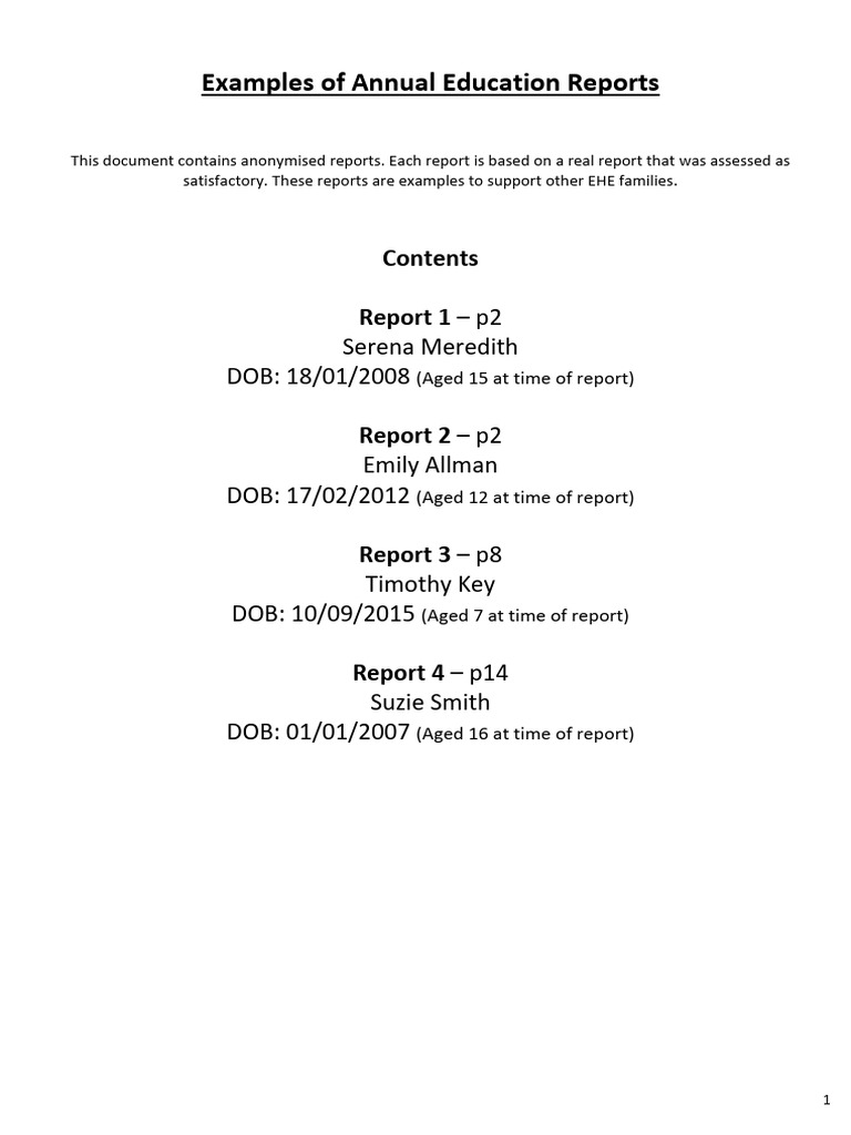 Annual Education Report Examples for EHE Families | PDF | Area ...