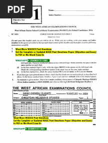 WAEC CRS Objective and Essay Past Questions and Answers
