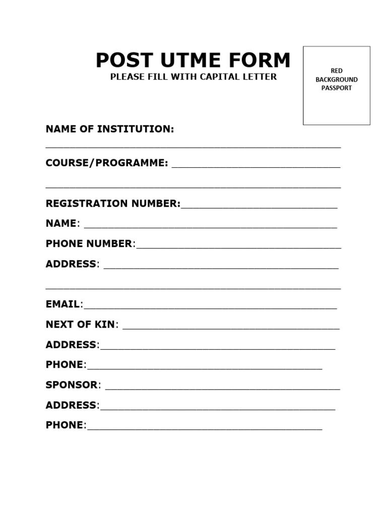 Post UTME Registration Form Template | PDF