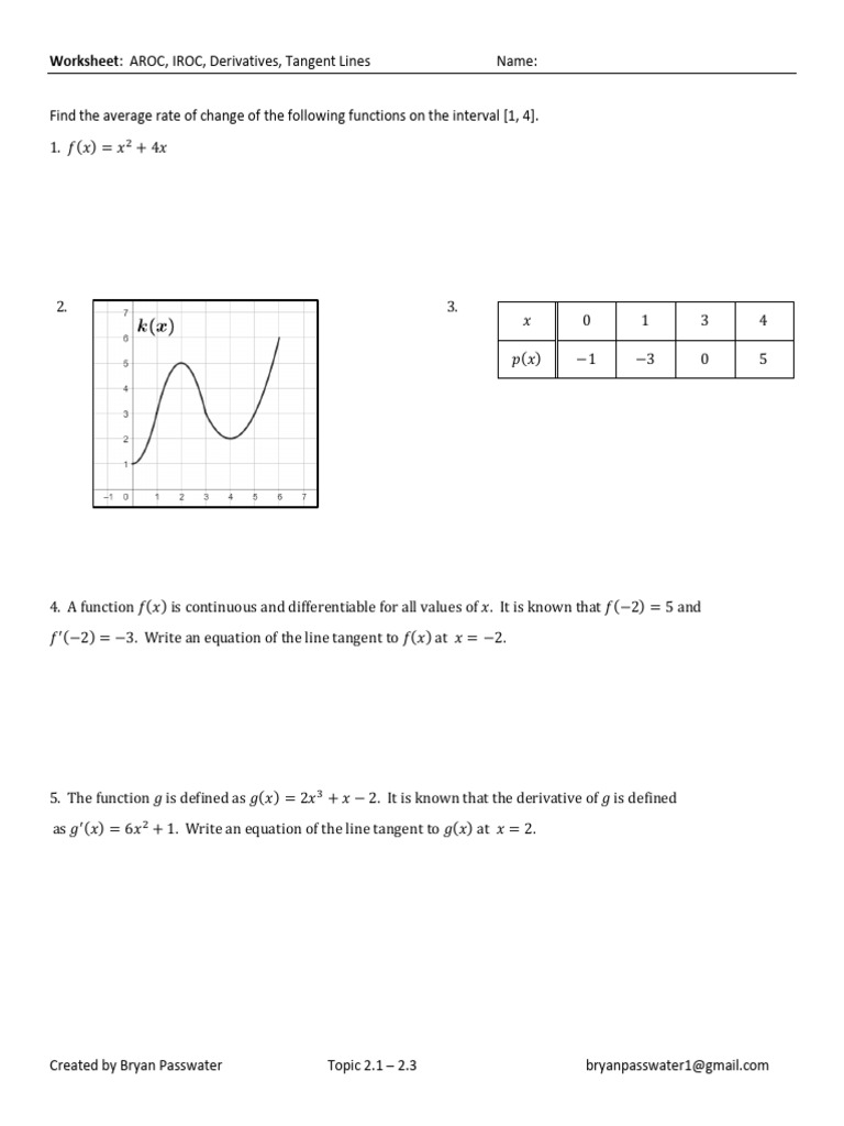 Tangent Line and Derivative Worksheets | PDF | Derivative ...