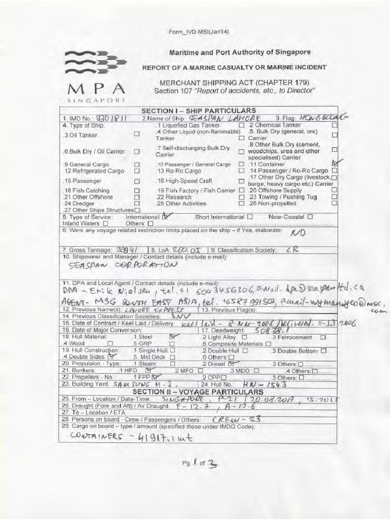 MPA - Report of A Marine Inident | PDF