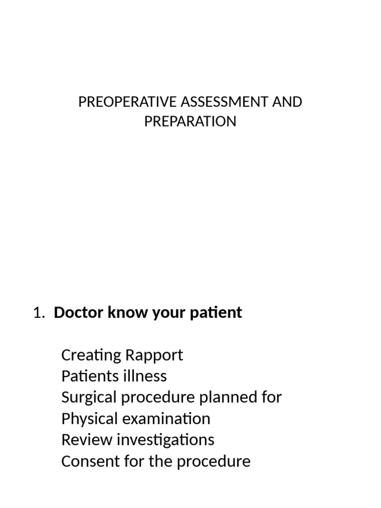 Preoperative Assessment and Preparation | PDF | Anesthesia | Surgery