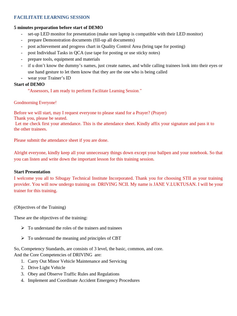 Facilitate Learning Session Guide | PDF | Learning | Personal Trainer