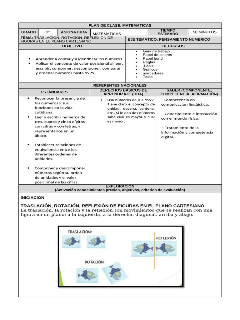 Plan de Clase Matematicas | PDF | Rotación | Sistema de coordenadas ...