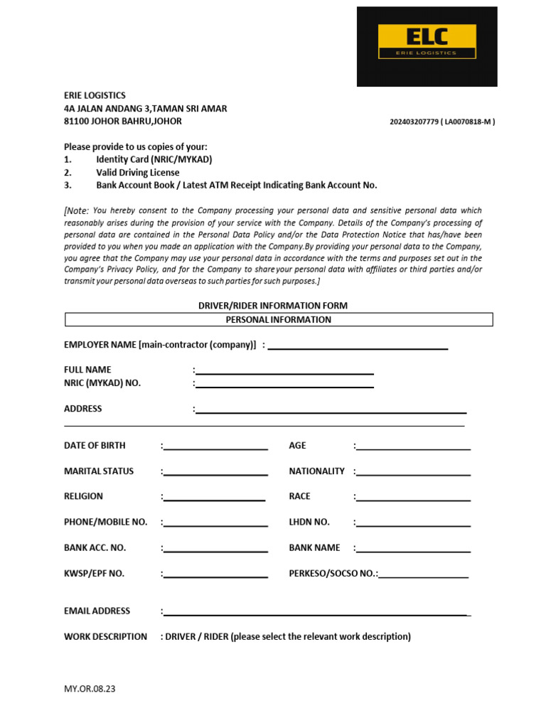Borang Kerja Elc Logistics | PDF | Applications Of Cryptography ...