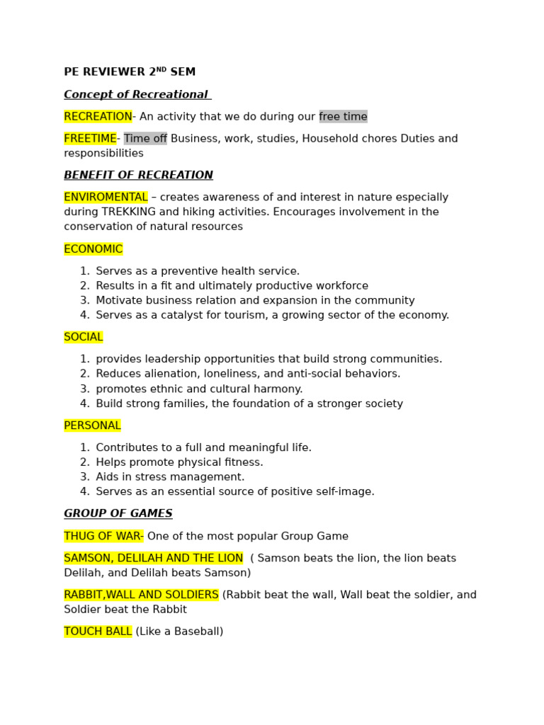 Pe Reviewer 2nd Sem Pdf