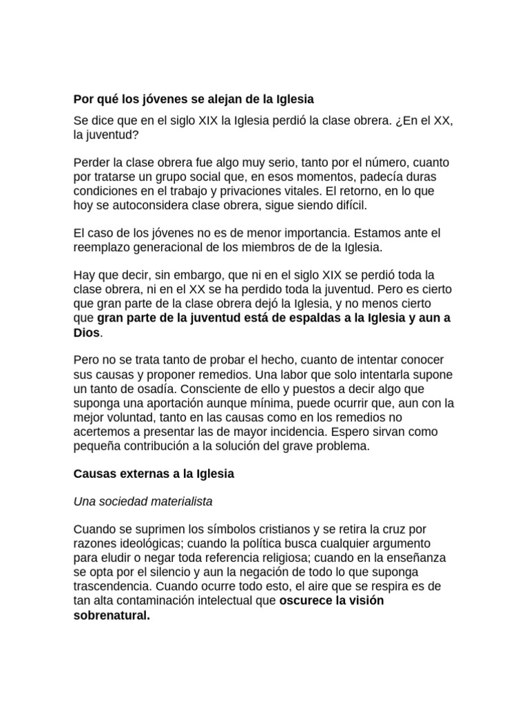 Por Qué Los Jóvenes Se Alejan de La Iglesia | PDF | Sacerdote ...