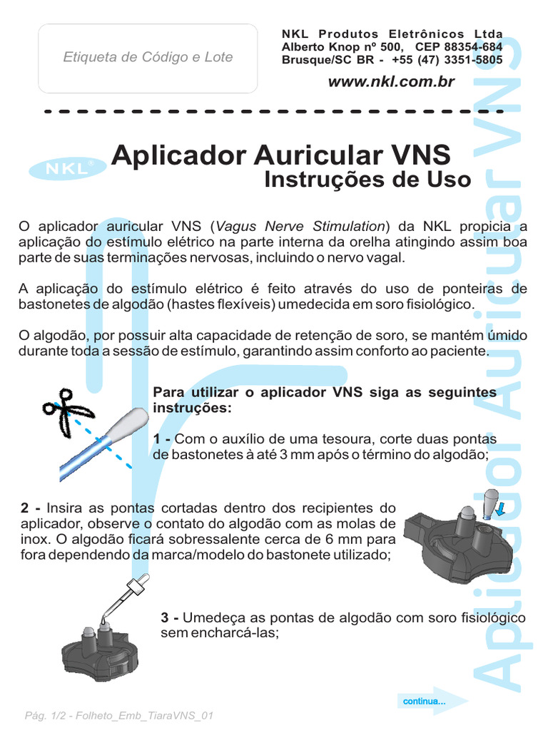 Instruções para Aplicador Auricular VNS | PDF | Estímulo (Fisiologia ...