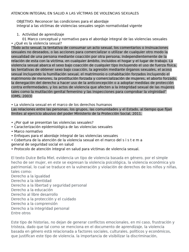 Atención Integral a Víctimas de Violencia Sexual | PDF | Violencia ...