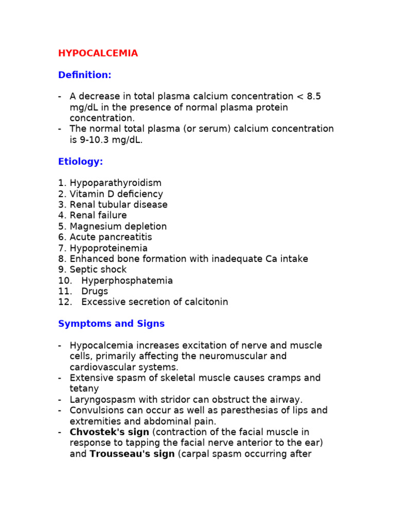HYPOCALCEMIA | PDF | Calcium | Physiology