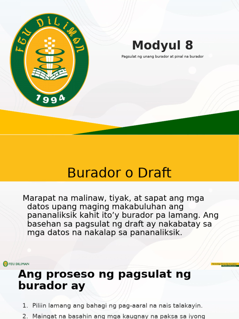 Modyul 8: Pagsulat NG Unang Burador at Pinal Na Burador | PDF