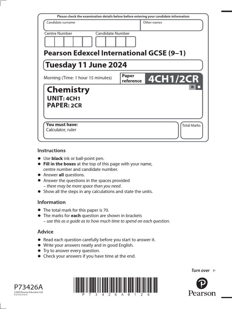 Edexcel IGCSE Chemistry Exam Paper 2024 | PDF | Chemical Compounds | Atoms
