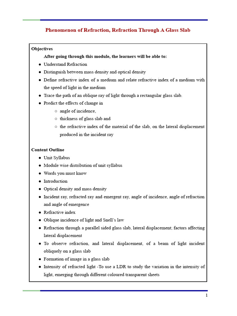 Refraction in a Glass Slab Explained | PDF | Refractive Index | Diffraction