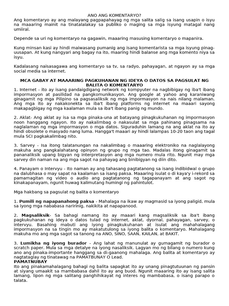 Ano Ang Komentaryo | PDF