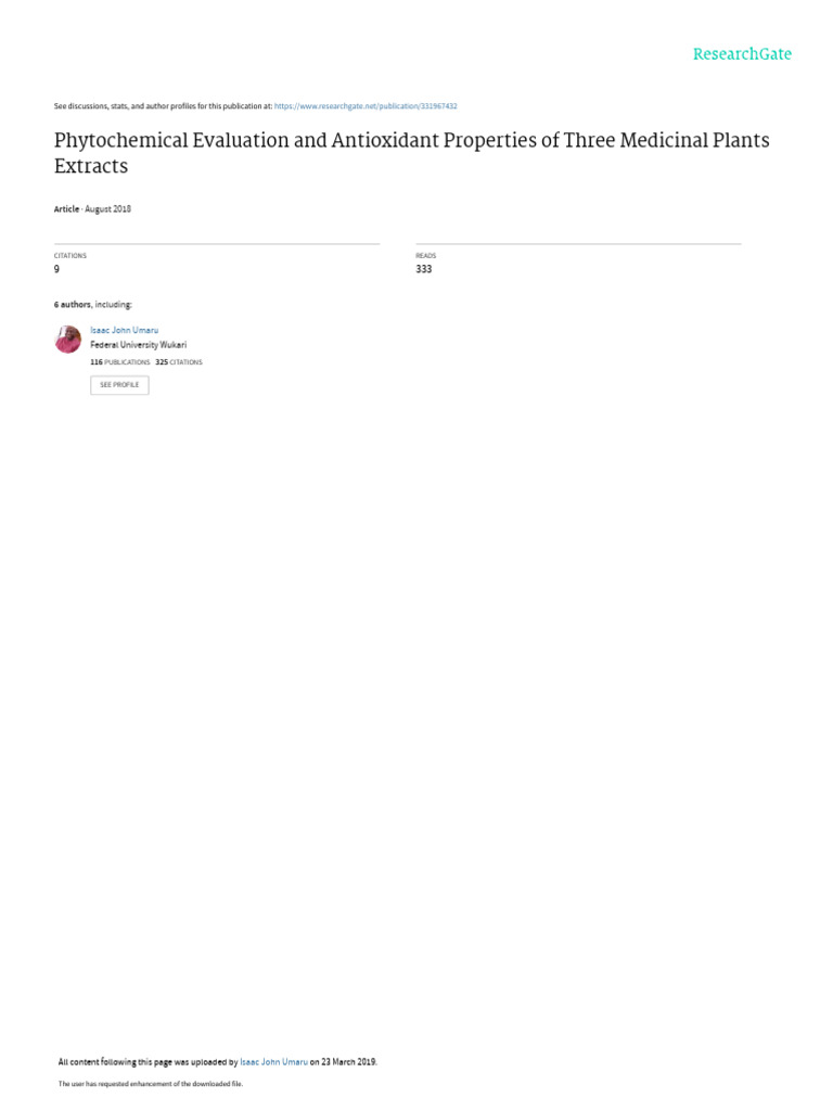 Phytochemical Evaluation and Antioxidant Properties of Three Medicinal ...