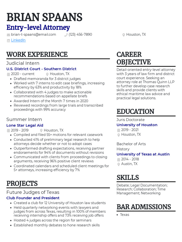 Entry Level Attorney Resume Example | PDF | Lawyer | Judge