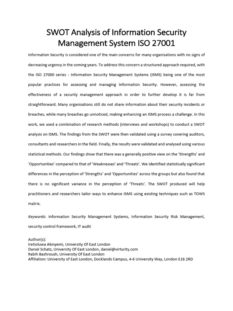 SWOT Analysis of Information Security Management | PDF | Swot Analysis ...