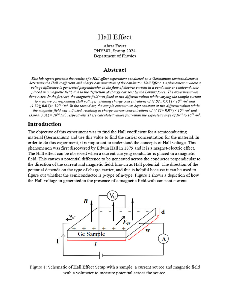 Hall Effect | PDF | Magnetic Field | Physical Quantities