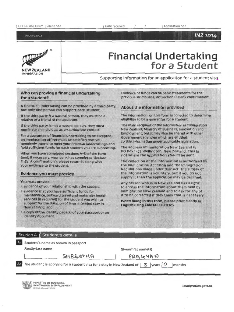 INZ 1014 Financial Undertaking Guide | PDF | Travel Visa