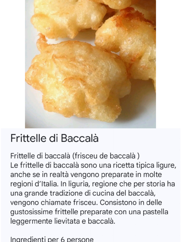 Ricetta Frittelle Di Baccalà | PDF