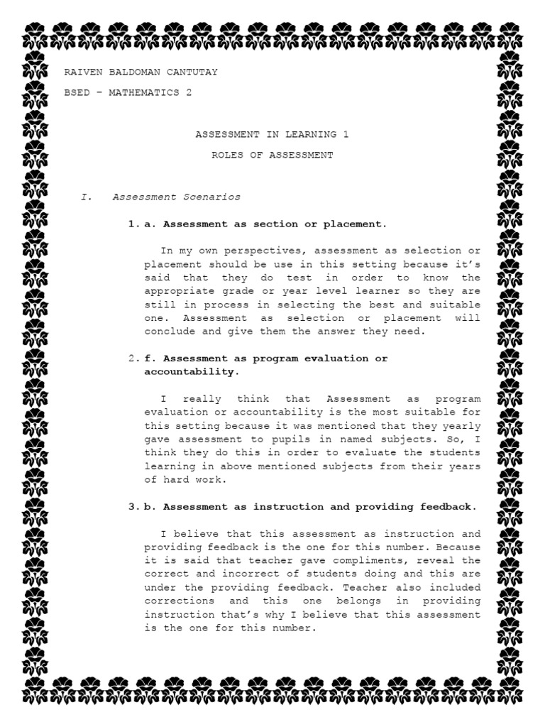 Roles of Assessment in Education | PDF | Educational Assessment | Learning