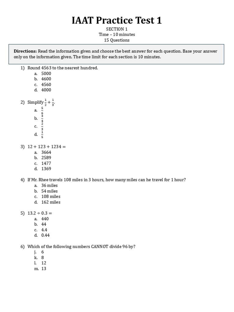 IAAT Practice Test Overview | PDF | Area | Pound (Mass)