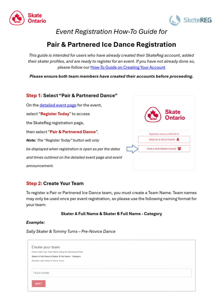 Skate Ontario SkateReg Pair Ice Dance Registration - Generic | PDF ...