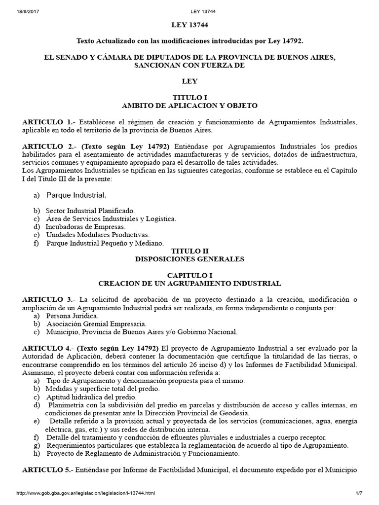Ley 13744: Agrupamientos Industriales en Buenos Aires | PDF | Propiedad ...
