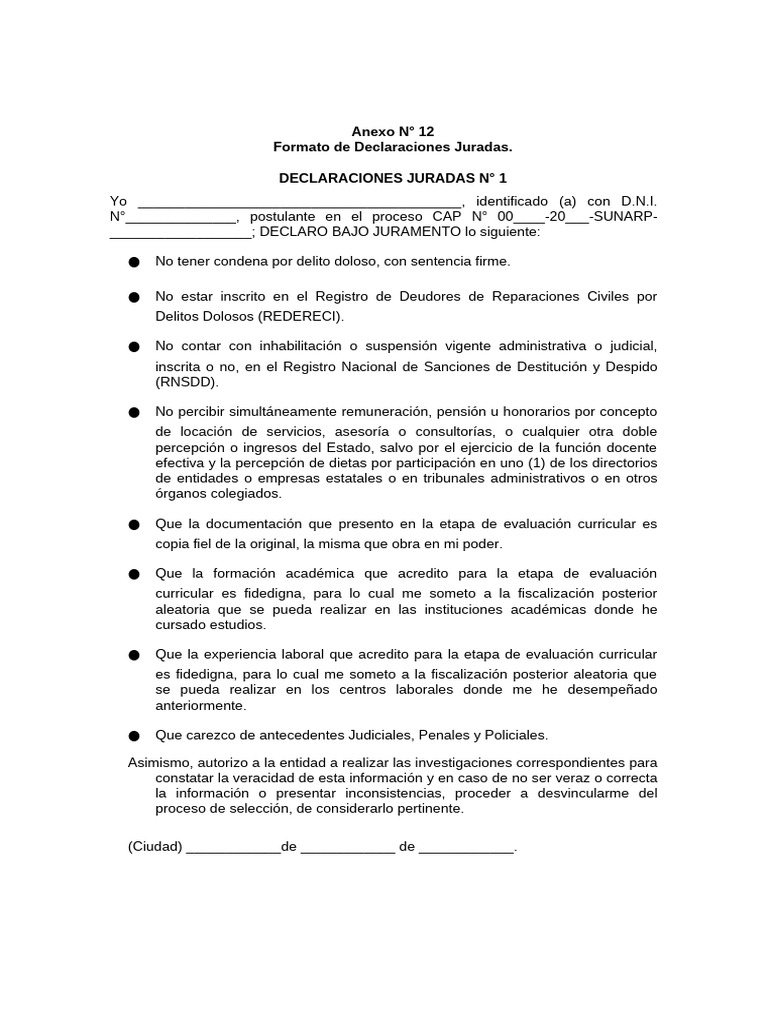 Formato de Declaraciones Juradas SUNARP | PDF | Parentesco | Justicia