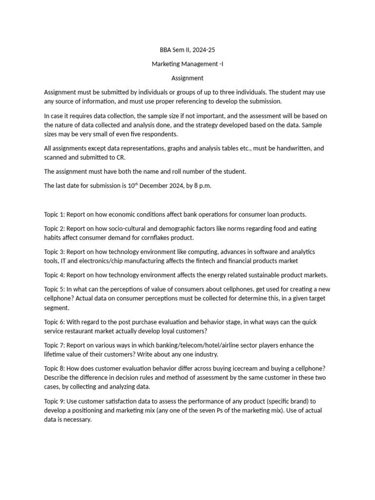 BBA Marketing Management Assignment Guide | PDF