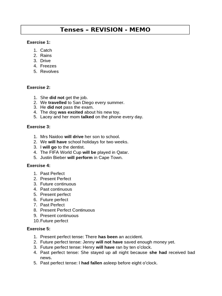 MEMO Tenses Revision Worksheet | PDF