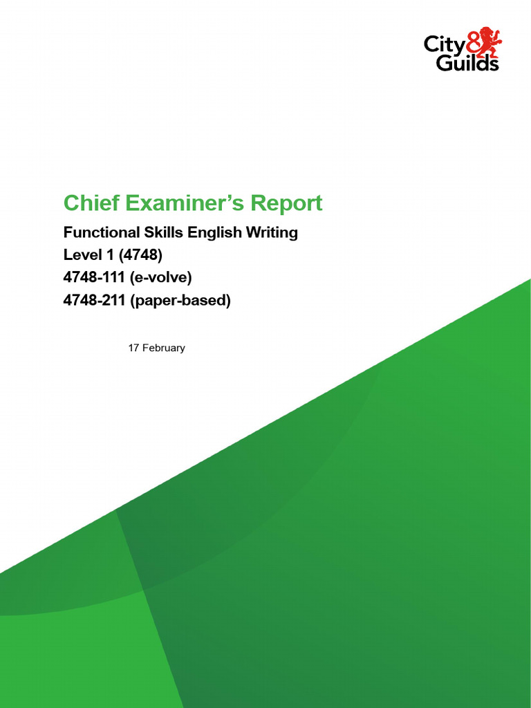 Functional Skills English Chief Examiners Report Writing Level 1 ...