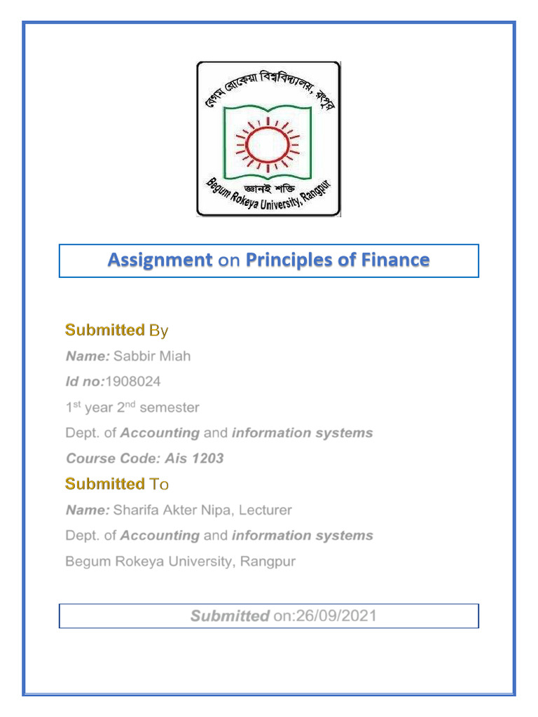 Principles of Finance Assignment | PDF