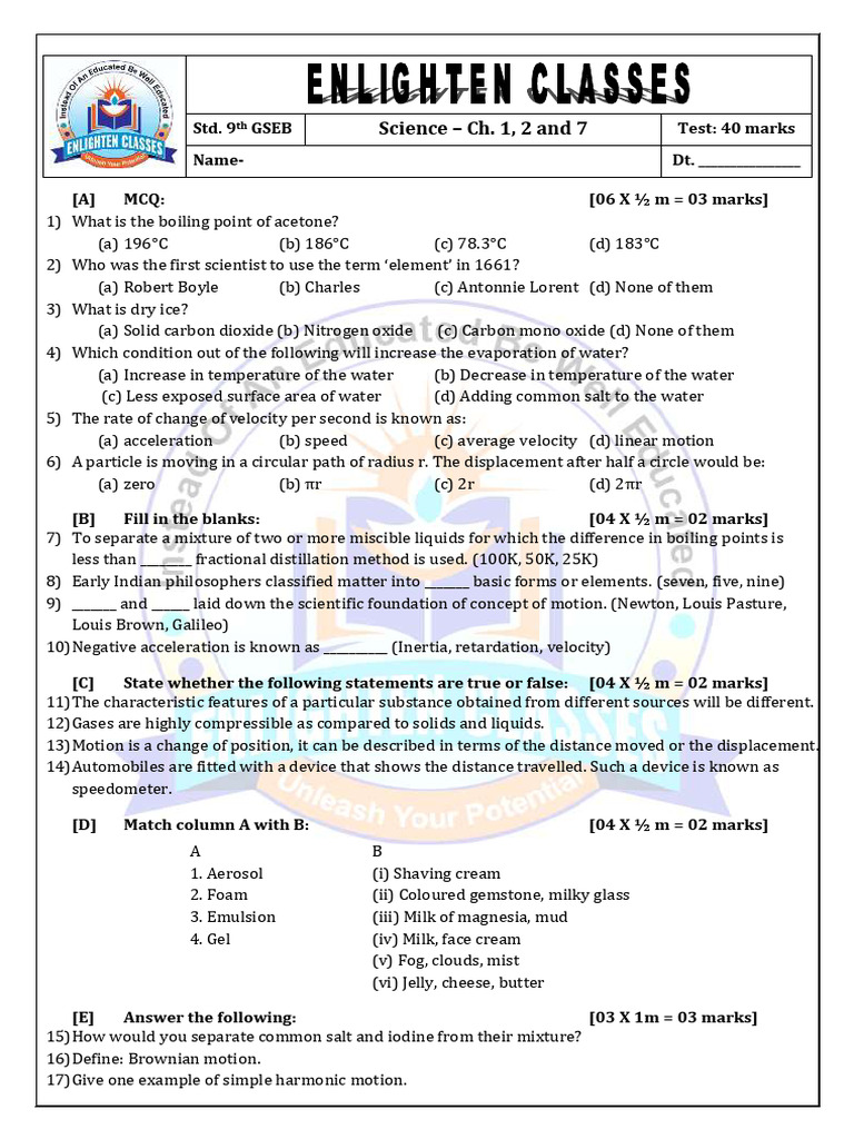 6FB 9G Science Ch. 1, 2 & 7 | PDF | Water | Applied And ...