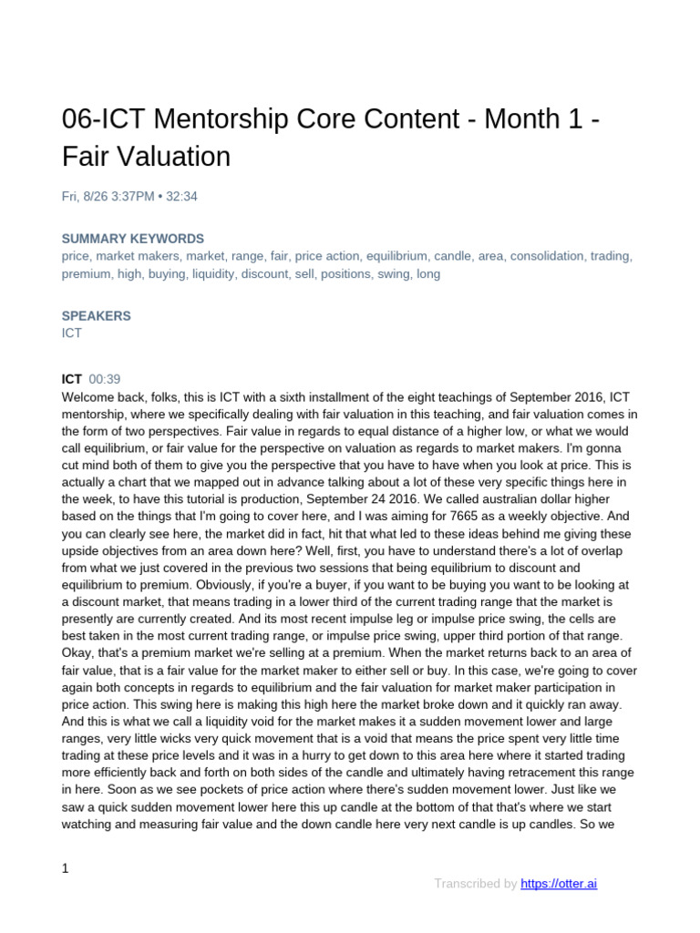 06-ICT Mentorship Core Content - Month 1 - Fair Valuation | PDF ...
