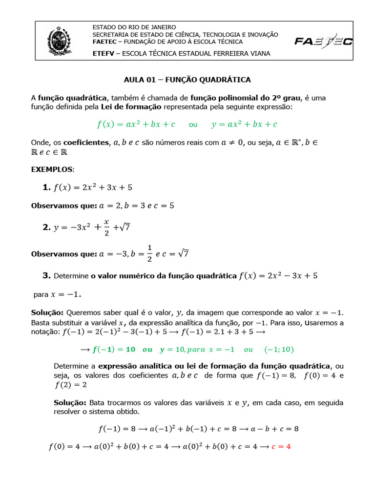 1º Ano - Função Quadratica | PDF | Equação quadrática | Equações
