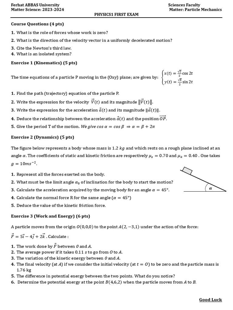 Physics Exam: Particle Mechanics 2023 | PDF | Force | Acceleration