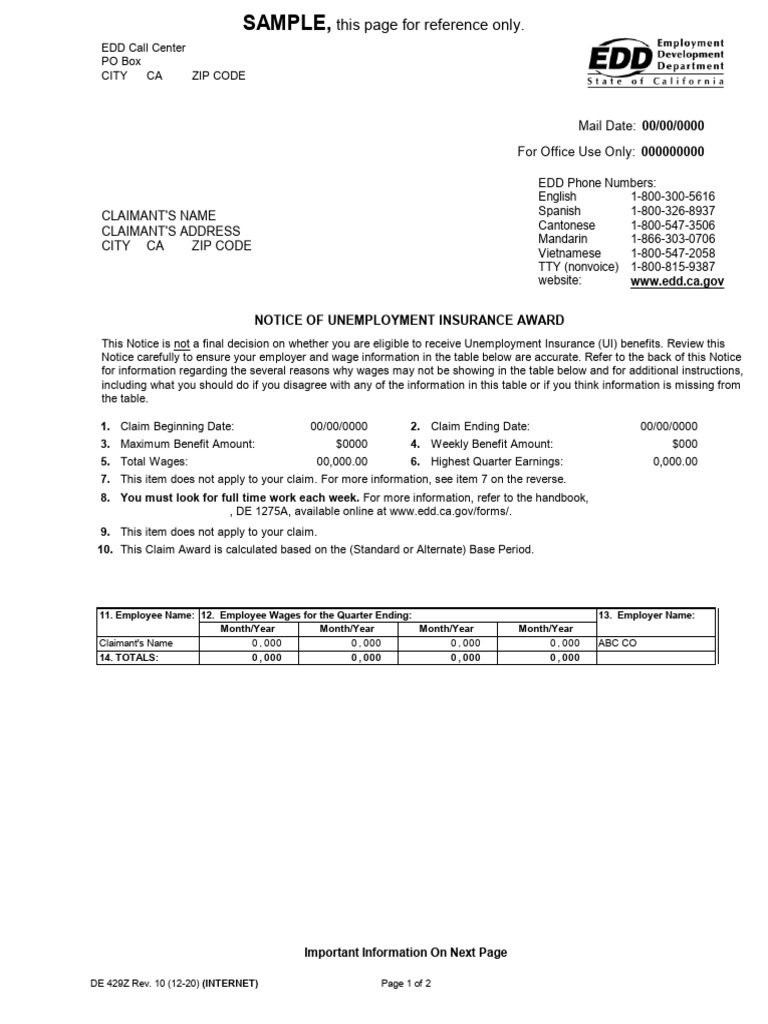 Mail Date: For Office Use Only:: WWW - Edd.ca - Gov | PDF ...