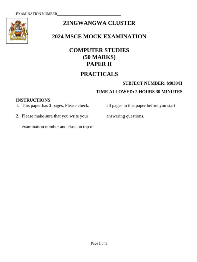 2024 MSCE Computer Studies Practical | PDF | Software | Computing