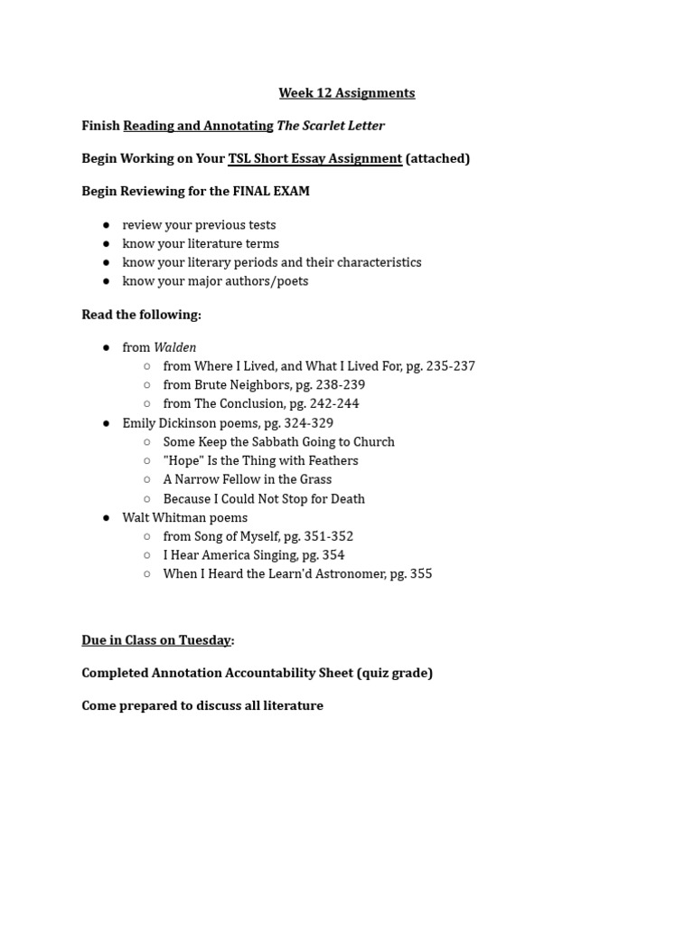 American+Lit +Week+12+Assignments | PDF