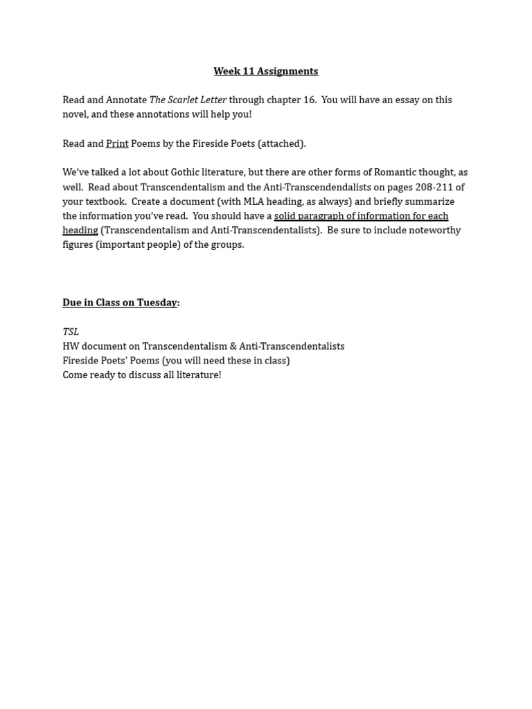 American+Lit +Week+11+Assignments | PDF